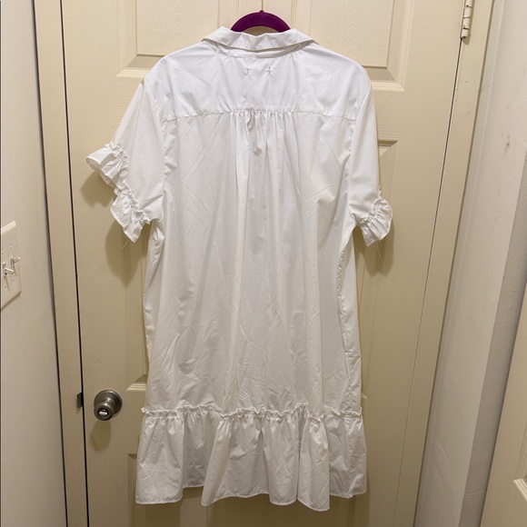 White Ruffle-Trim Button Front Mini Dress - Picture 2 of 3